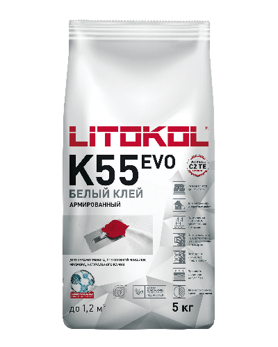 Клей белый для стеклянной, керамической и каменной мозаики LITOPLUS K55 (класс С2 TЕ), 5 кг, LITOKOL